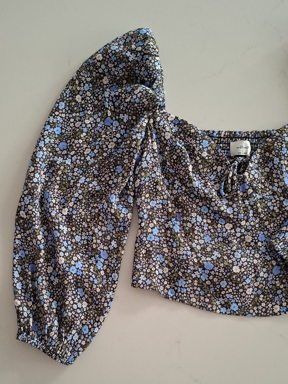 Wilfred Milkmaid Cropped Floral Feminine Bow Detail Puff Sleeve Blouse (Size S) - Picture 1 of 8